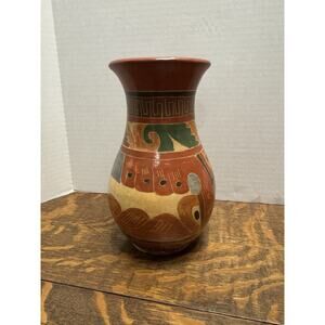 Handmade Central American Pottery Vase 8” Tall